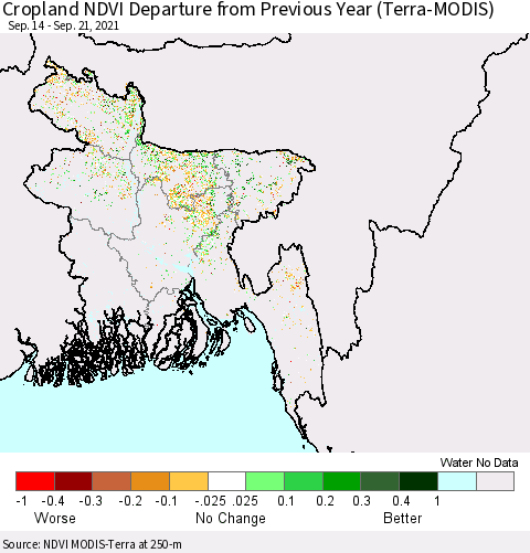 Bangladesh Cropland NDVI Departure from Previous Year (Terra-MODIS) Thematic Map For 9/14/2021 - 9/21/2021