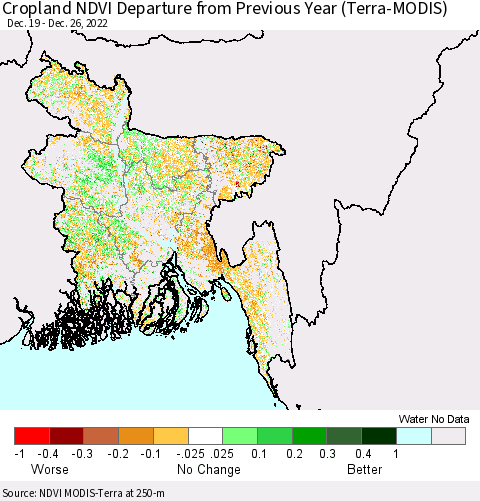 Bangladesh Cropland NDVI Departure from Previous Year (Terra-MODIS) Thematic Map For 12/19/2022 - 12/26/2022