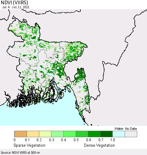 Bangladesh NDVI (VIIRS) Thematic Map For 7/4/2021 - 7/11/2021
