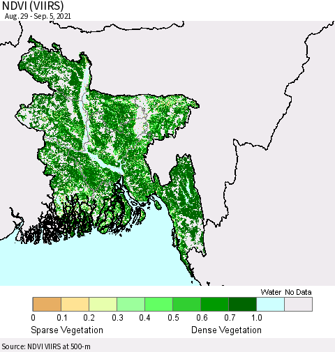 Bangladesh NDVI (VIIRS) Thematic Map For 8/29/2021 - 9/5/2021