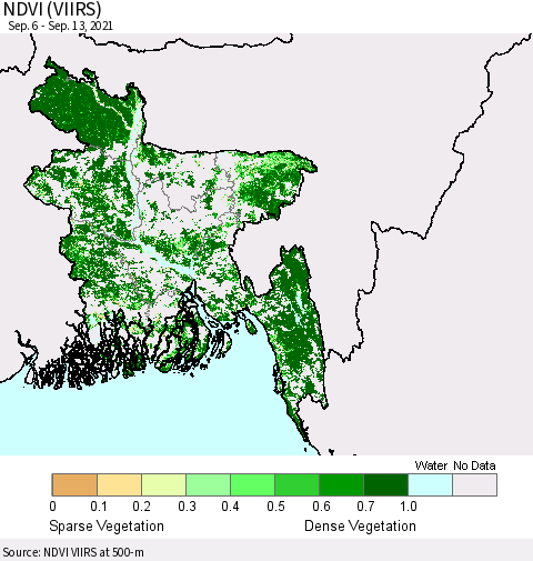 Bangladesh NDVI (VIIRS) Thematic Map For 9/6/2021 - 9/13/2021