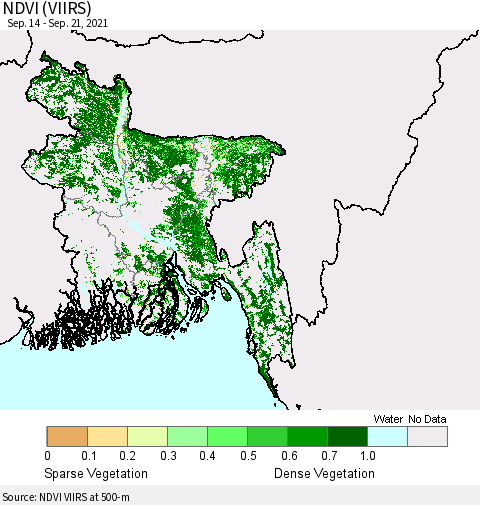 Bangladesh NDVI (VIIRS) Thematic Map For 9/14/2021 - 9/21/2021