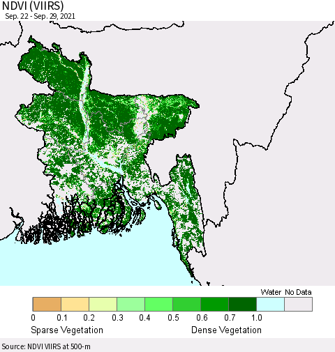 Bangladesh NDVI (VIIRS) Thematic Map For 9/22/2021 - 9/29/2021