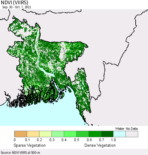 Bangladesh NDVI (VIIRS) Thematic Map For 9/30/2021 - 10/7/2021