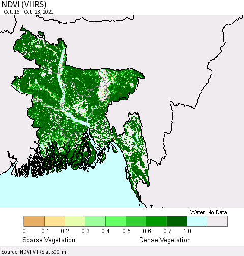 Bangladesh NDVI (VIIRS) Thematic Map For 10/16/2021 - 10/23/2021