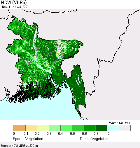 Bangladesh NDVI (VIIRS) Thematic Map For 11/1/2021 - 11/8/2021