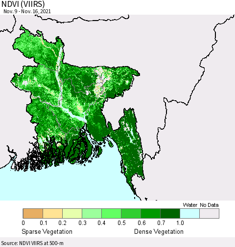 Bangladesh NDVI (VIIRS) Thematic Map For 11/9/2021 - 11/16/2021