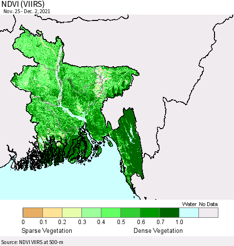 Bangladesh NDVI (VIIRS) Thematic Map For 11/25/2021 - 12/2/2021
