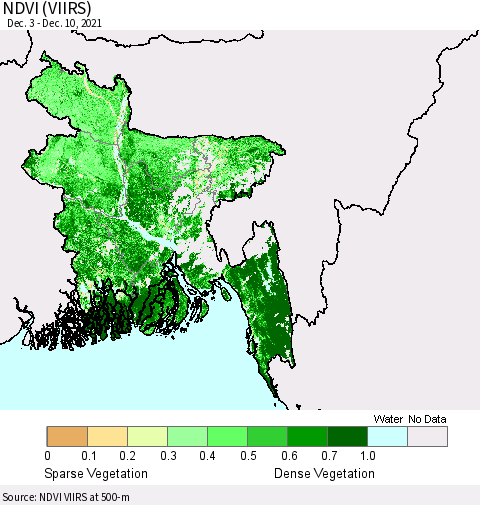 Bangladesh NDVI (VIIRS) Thematic Map For 12/3/2021 - 12/10/2021