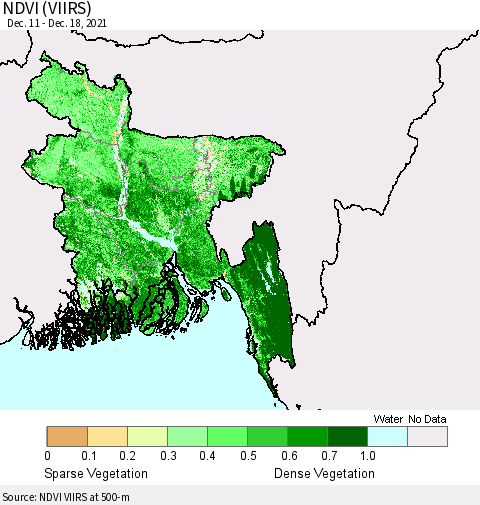 Bangladesh NDVI (VIIRS) Thematic Map For 12/11/2021 - 12/18/2021