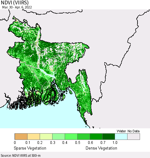 Bangladesh NDVI (VIIRS) Thematic Map For 3/30/2022 - 4/6/2022