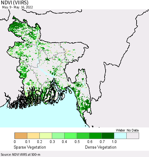 Bangladesh NDVI (VIIRS) Thematic Map For 5/9/2022 - 5/16/2022