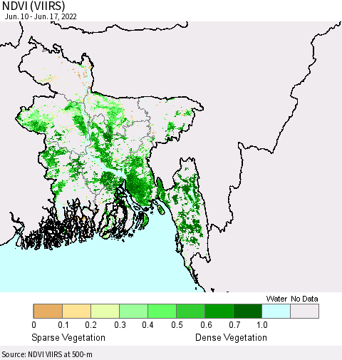 Bangladesh NDVI (VIIRS) Thematic Map For 6/10/2022 - 6/17/2022