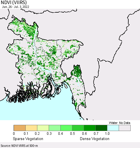 Bangladesh NDVI (VIIRS) Thematic Map For 6/26/2022 - 7/3/2022