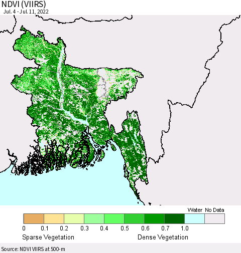 Bangladesh NDVI (VIIRS) Thematic Map For 7/4/2022 - 7/11/2022