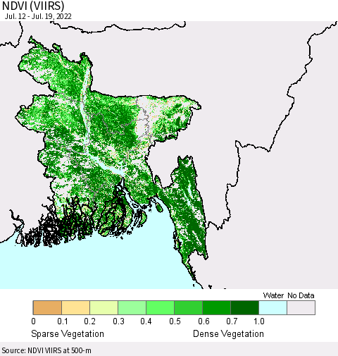 Bangladesh NDVI (VIIRS) Thematic Map For 7/12/2022 - 7/19/2022