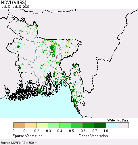 Bangladesh NDVI (VIIRS) Thematic Map For 7/20/2022 - 7/27/2022