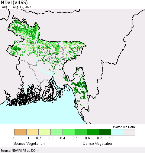 Bangladesh NDVI (VIIRS) Thematic Map For 8/5/2022 - 8/12/2022
