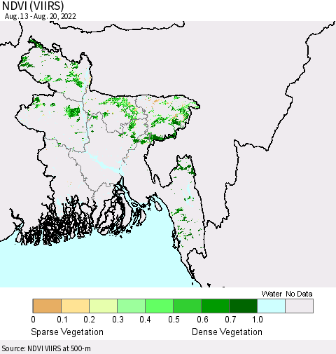 Bangladesh NDVI (VIIRS) Thematic Map For 8/13/2022 - 8/20/2022