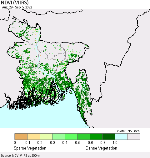 Bangladesh NDVI (VIIRS) Thematic Map For 8/29/2022 - 9/5/2022