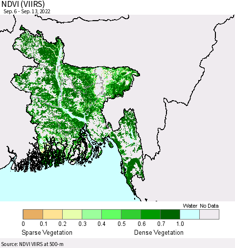 Bangladesh NDVI (VIIRS) Thematic Map For 9/6/2022 - 9/13/2022