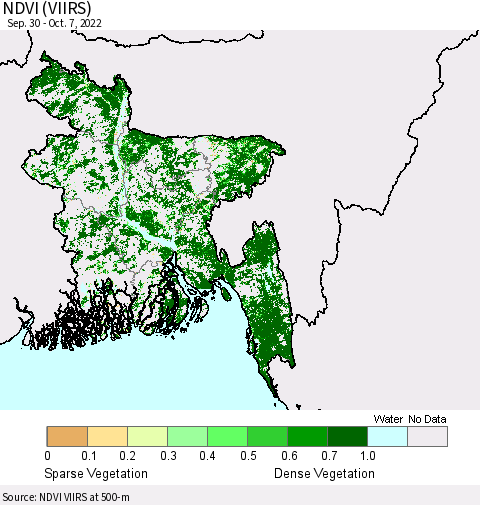 Bangladesh NDVI (VIIRS) Thematic Map For 9/30/2022 - 10/7/2022