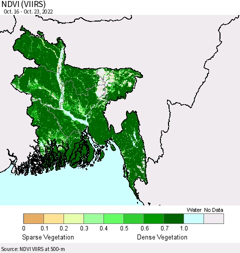 Bangladesh NDVI (VIIRS) Thematic Map For 10/16/2022 - 10/23/2022