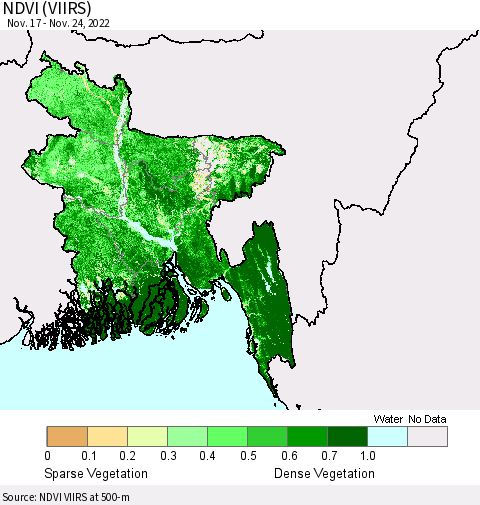 Bangladesh NDVI (VIIRS) Thematic Map For 11/17/2022 - 11/24/2022