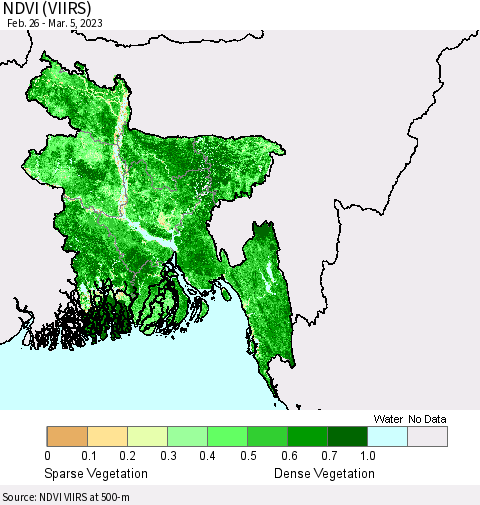 Bangladesh NDVI (VIIRS) Thematic Map For 2/26/2023 - 3/5/2023