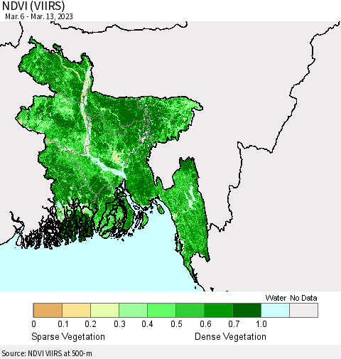 Bangladesh NDVI (VIIRS) Thematic Map For 3/6/2023 - 3/13/2023