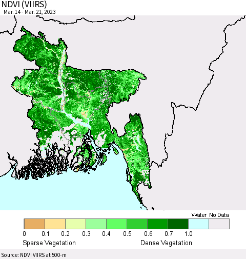 Bangladesh NDVI (VIIRS) Thematic Map For 3/14/2023 - 3/21/2023
