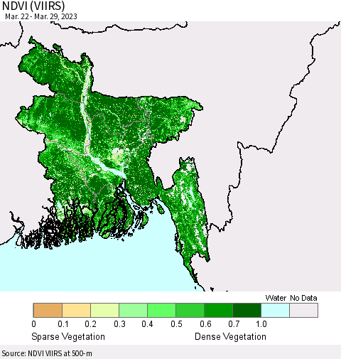 Bangladesh NDVI (VIIRS) Thematic Map For 3/22/2023 - 3/29/2023