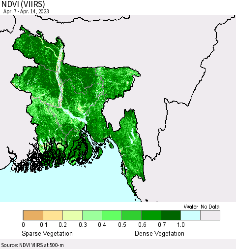 Bangladesh NDVI (VIIRS) Thematic Map For 4/7/2023 - 4/14/2023
