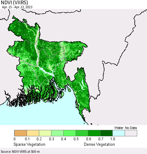 Bangladesh NDVI (VIIRS) Thematic Map For 4/15/2023 - 4/22/2023