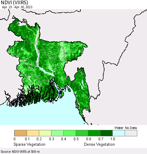 Bangladesh NDVI (VIIRS) Thematic Map For 4/23/2023 - 4/30/2023