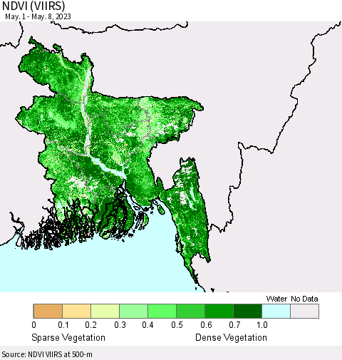 Bangladesh NDVI (VIIRS) Thematic Map For 5/1/2023 - 5/8/2023