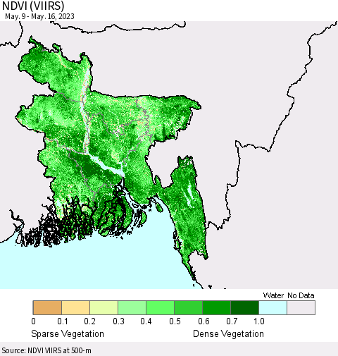 Bangladesh NDVI (VIIRS) Thematic Map For 5/9/2023 - 5/16/2023
