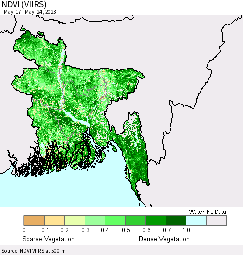 Bangladesh NDVI (VIIRS) Thematic Map For 5/17/2023 - 5/24/2023