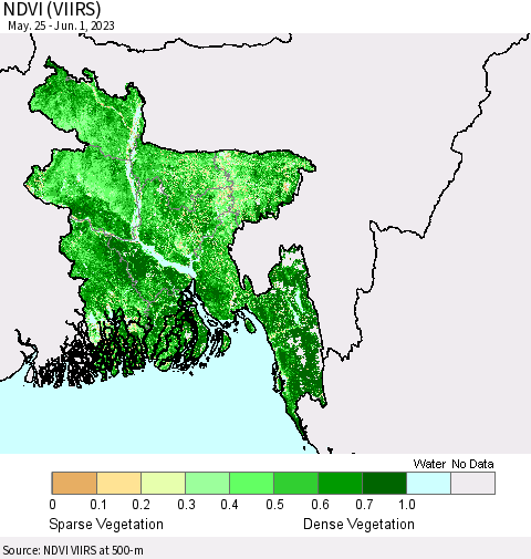 Bangladesh NDVI (VIIRS) Thematic Map For 5/25/2023 - 6/1/2023