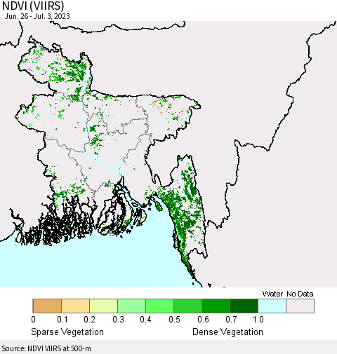Bangladesh NDVI (VIIRS) Thematic Map For 6/26/2023 - 7/3/2023