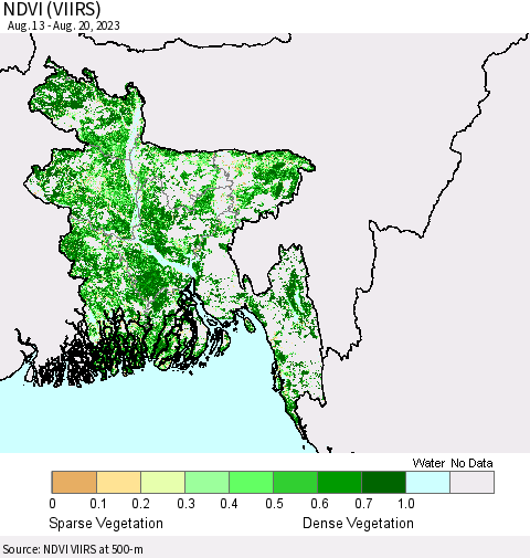 Bangladesh NDVI (VIIRS) Thematic Map For 8/13/2023 - 8/20/2023