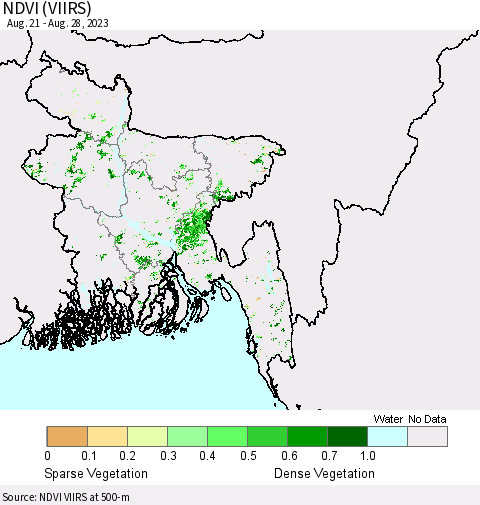 Bangladesh NDVI (VIIRS) Thematic Map For 8/21/2023 - 8/28/2023