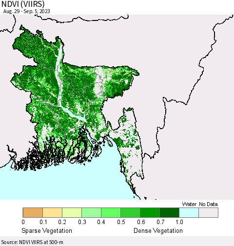 Bangladesh NDVI (VIIRS) Thematic Map For 8/29/2023 - 9/5/2023