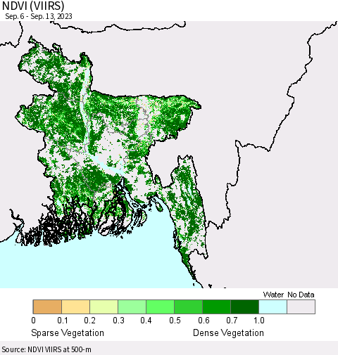Bangladesh NDVI (VIIRS) Thematic Map For 9/6/2023 - 9/13/2023