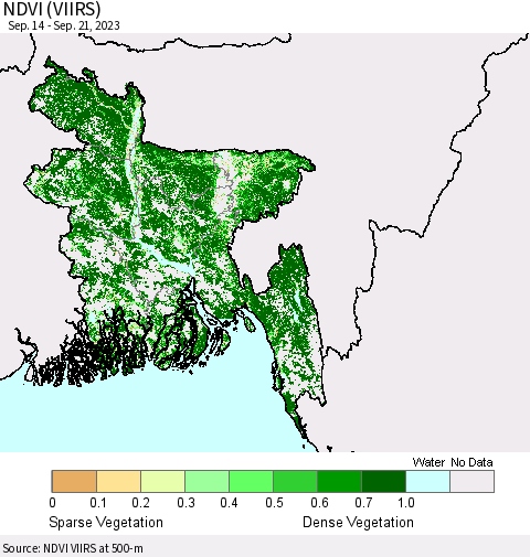 Bangladesh NDVI (VIIRS) Thematic Map For 9/14/2023 - 9/21/2023