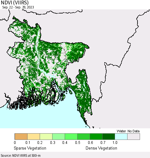 Bangladesh NDVI (VIIRS) Thematic Map For 9/22/2023 - 9/29/2023