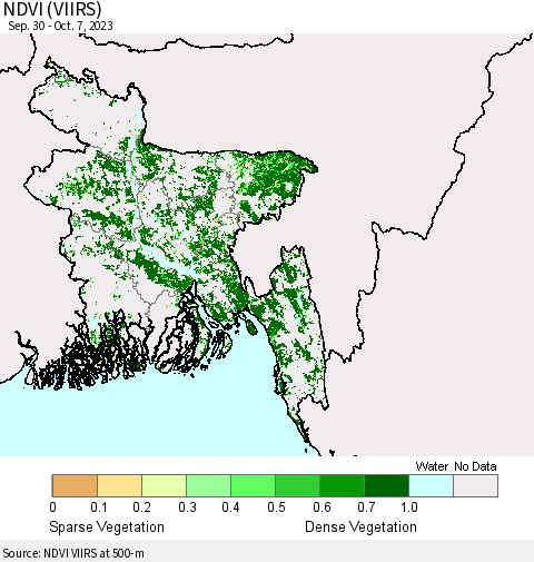Bangladesh NDVI (VIIRS) Thematic Map For 9/30/2023 - 10/7/2023