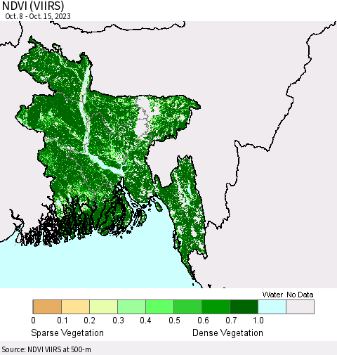 Bangladesh NDVI (VIIRS) Thematic Map For 10/8/2023 - 10/15/2023