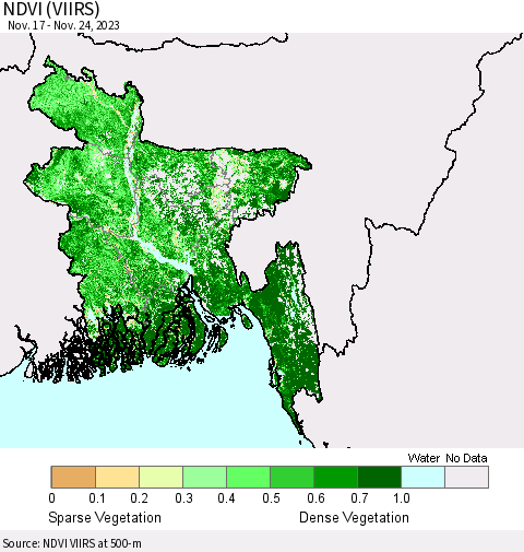 Bangladesh NDVI (VIIRS) Thematic Map For 11/17/2023 - 11/24/2023