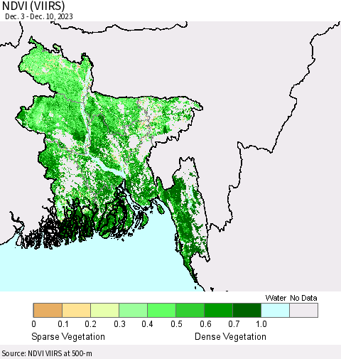 Bangladesh NDVI (VIIRS) Thematic Map For 12/3/2023 - 12/10/2023